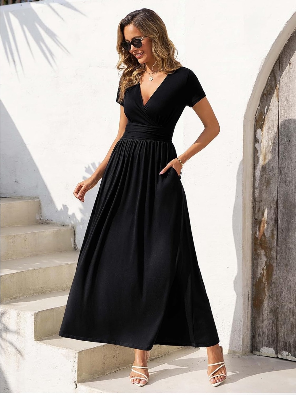 Gracyoga Women’s Black V-Neck Wrap Maxi Dress